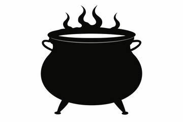 Witch cauldron silhouette vector, Witches black cauldron with boiling magic potion isolated on white background