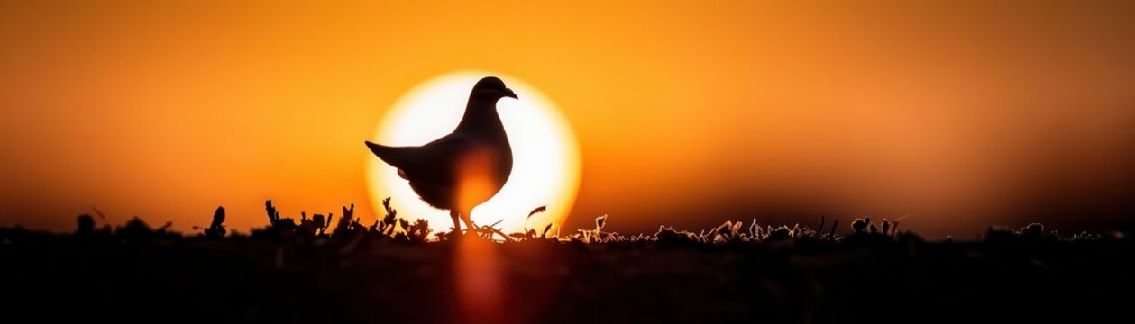 Silhouette of a peace dove against a sunset, International Peace Day, serene scene