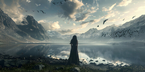 A lonely girl against the background of nature