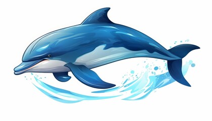 Fototapeta premium Dolphin leaping playfully from water flat design side view ocean theme cartoon drawing vivid