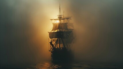 Embark on a journey through time with a professional photo capturing a legendary pirate ship at sea, showcasing the majestic vessel navigating the turbulent waters