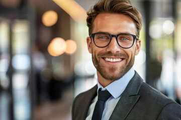 Fototapeta premium American handsome man smiling, Business Analyst