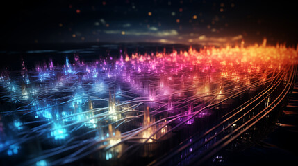 Digital data transmission via fiber optics
Beautiful colorful lights of Light Emitting Diode (LED)
Digital communications, including digital transmission and digital reception, 