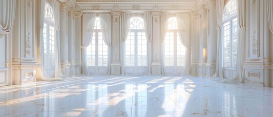 luxury decor and elegant mansion on a white mansion ballroom backdrop interior of a room with windows perfect for wedding photography and decor inspiration