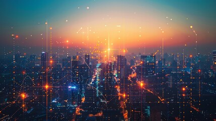 Fototapeta premium Futuristic cityscape with inclusive digital services, digital equity, smart cities for all