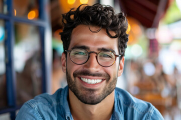 Obraz premium American handsome man smiling, eye glasses
