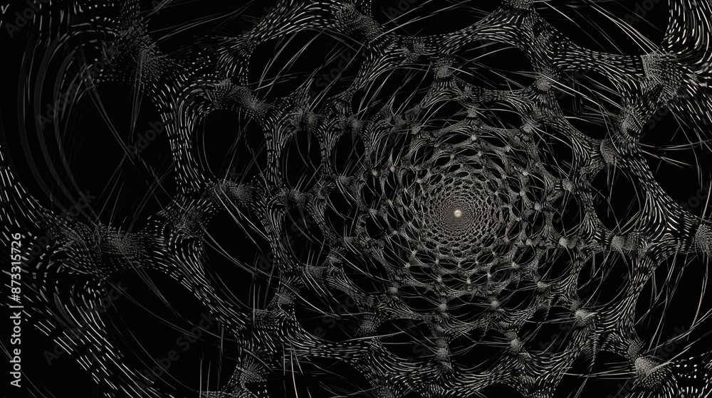 Aufkleber Abstract fractal sipder web on dark background with grungy ornament of broken moody web and particles.