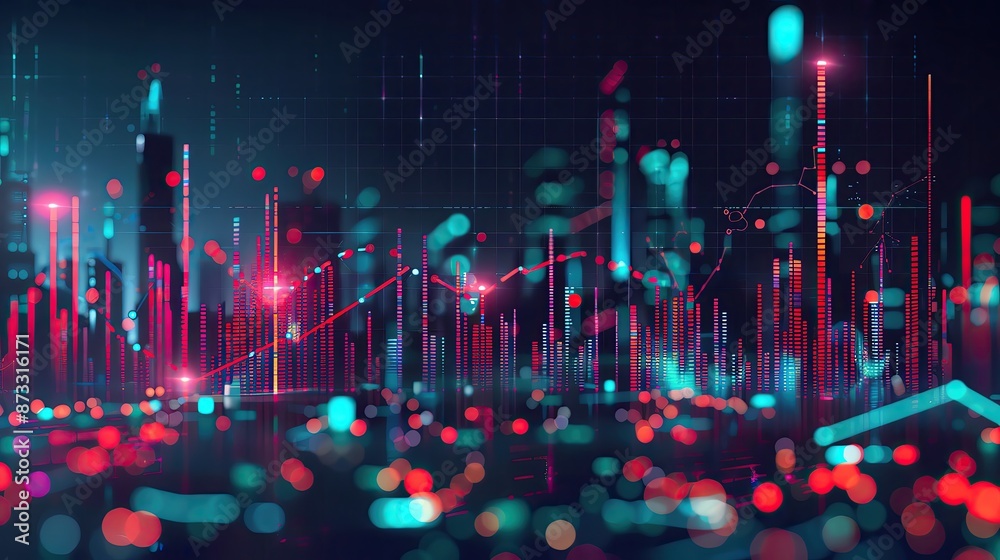 Poster abstract digital data illustration with colorful lines and dots representing futuristic concepts lik