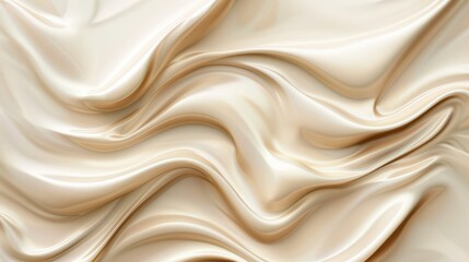 Obraz premium Creamy, smooth texture of a beige cosmetic product spread in wavy patterns. Soft and glossy appearance ideal for skincare or beauty product backgrounds.