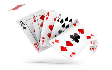 Flying playing cards for poker and gambling isolated
