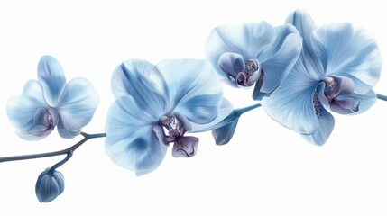 Delicate beauty. Blue orchids with translucent petals isolated on white background.