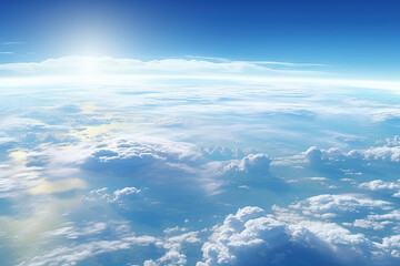 Earth horizon view from space. Satellite or plane view of the planet from stratosphere.