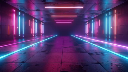 Fototapeta premium Neon Glow in a Futuristic Corridor