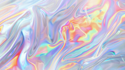 Obraz premium Abstract holographic background with pastel iridescent waves and soft, fluid colors.