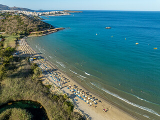 Greece - Crete - The famous Almyros beach is one of the most beautiful sandy beaches in Crete, with...