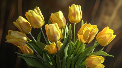 Spring holidays start with lovely yellow tulips perfect for greeting cards