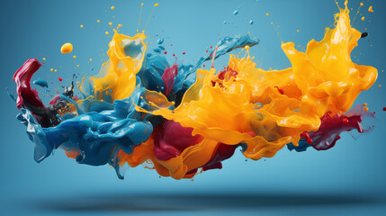 Colorful Fluid Dripped Paint on Blue Background, Abstract Image, Texture, Pattern Background, Wallpaper, Background, Cover and Screen of Cell Phone, Smartphone, Computer, Laptop, Format 9:16 and 16:9 