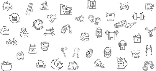 Sport gym sketch icon set. 