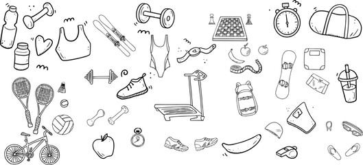 Sport gym sketch icon set. 