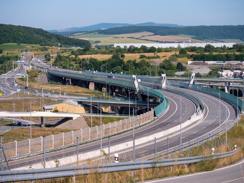 Motorway entrance to the city of Pre&scaron;ov from Poprad and from Ko&scaron;ice.  To increase the flow and safety of road traffic, a new highway interchange with adjacent branches was built here.