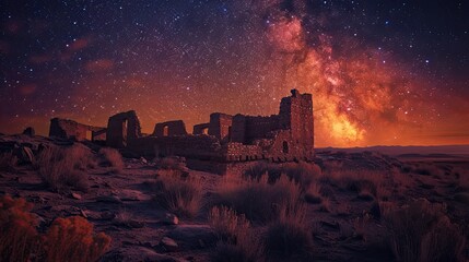 Fototapeta premium the milky way over the ruins of an old abandoned building
