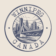 Winnipeg, Canada Stamp City Postmark. Silhouette Postal Passport. Round Vector Icon. Vintage Postage Design.	
