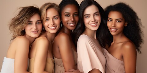 Obraz premium Group of multiracial pretty attractive beatiful girls scene