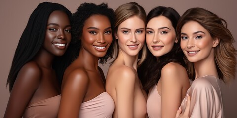 Obraz premium Group of multiracial pretty attractive beatiful girls scene