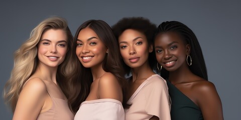 Fototapeta premium Group of multiracial pretty attractive beatiful girls scene