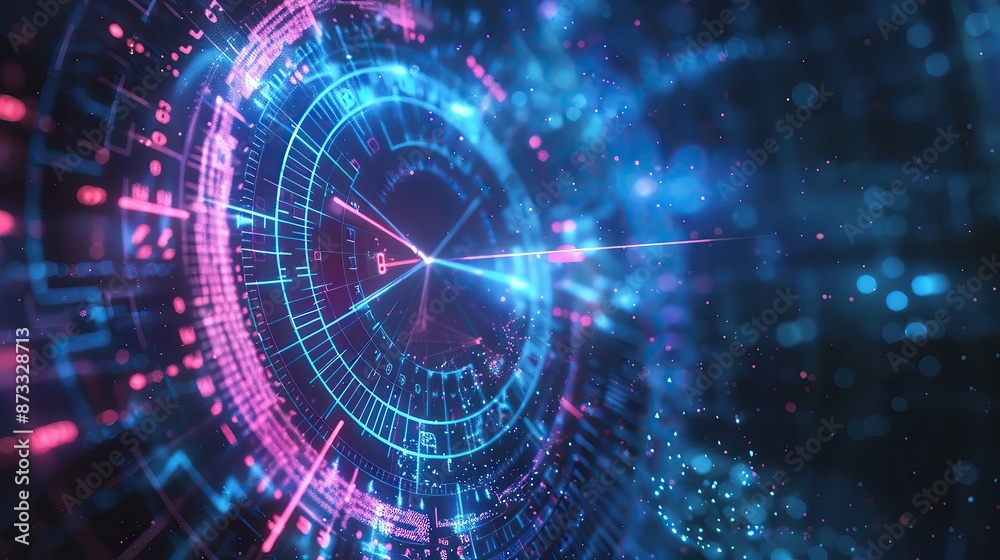 Poster digital futuristic abstract technology background with circular hud interface and data visualization