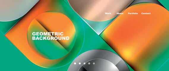 Bright colorful squares with round elements minimal geometric background. Vector Illustration For Wallpaper, Banner, Background, Card, Book Illustration, landing page