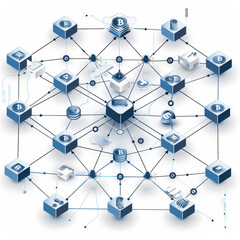 A blockchain-based supply chain network, illustrated with interconnected nodes representing secure and transparent transactions. 