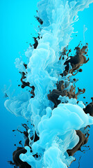 Black Paint Drained Liquid Fluid on Blue Background, Abstract Image, Texture, Pattern Background, Wallpaper, Background, Cell Phone Cover and Screen, Smartphone, Computer, Laptop, 9:16 and 16:9 Format