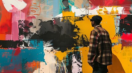 Fototapeta premium An arts cover with street art, gallery highlights, and bold typography, with space for text