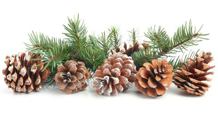 Fototapeta premium Isolated white background with Christmas cones