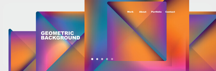 Colorful fluid gradient triangles and squares web site template. Vector Illustration For Wallpaper, Banner, Background, Card, Book Illustration, landing page