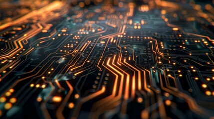 A closeup of a circuit board revealing its intricate pathways that seem to converge and diverge like particles in a collider.