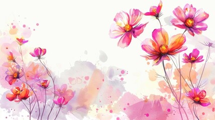 White background with cosmos flowers for text and copy space