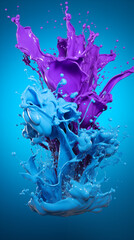 Purple Paint Drained Liquid Fluid on Blue Background, Abstract Image, Texture, Pattern Background, Wallpaper, Background, Cell Phone Cover and Screen, Smartphone, Computer, Laptop, 9:16 and 16:9 Forma