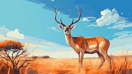 Gazelle leaping high flat design front view arid landscape animation vivid