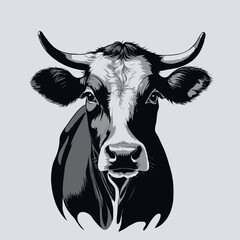 black and white cow vector 
