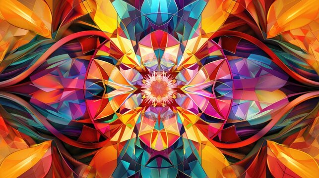 A kaleidoscope of swirling colors and geometric forms, merging into a vivid and energetic abstract composition.