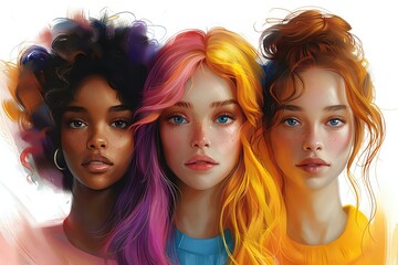 Naklejka premium Empowerment in Color: Stylized Female Figures in Unity