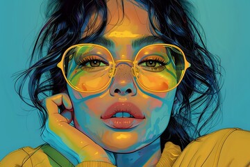 Modern Stylized Woman with Yellow Glasses