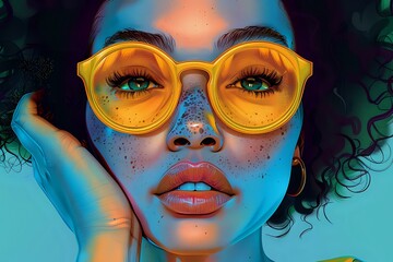 Obraz premium Modern Graphic Illustration of a Contented Woman