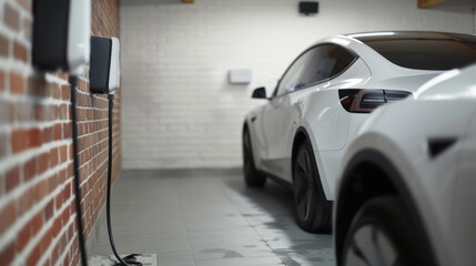 voiture électrique branchée à une borne en train de recharger à domicile