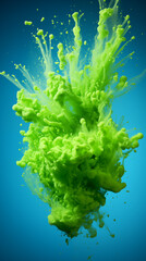 Green Paint Drained Liquid Fluid on Blue Background, Abstract Image, Texture, Pattern Background, Wallpaper, Background, Cell Phone Cover and Screen, Smartphone, Computer, Laptop, 9:16 and 16:9 Format