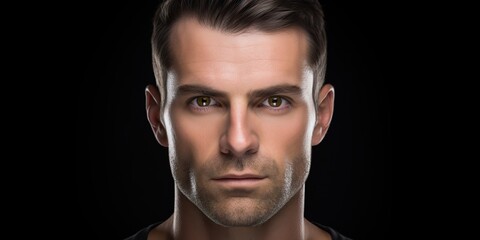 Handsome white man with serious face portrait looking at camera scene