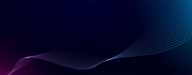 Abstract background with glowing lines. Dark horizontal background of wavy bright blue pink lines. Modern technology futuristic concept