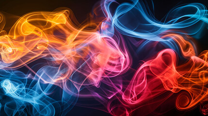 Fototapeta premium Artistic Abstract Image of Colorful Smoke Trails Against a Black Background